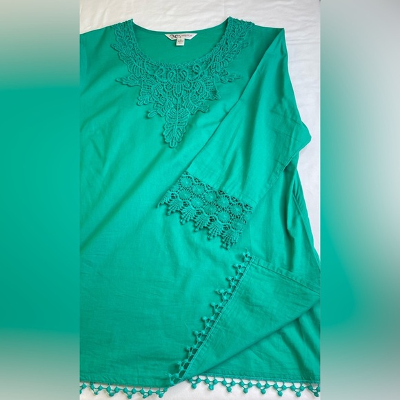 Krazy Kat Green Tunic Embroidered Fringe Hem Size Medium - Picture 4 of 7